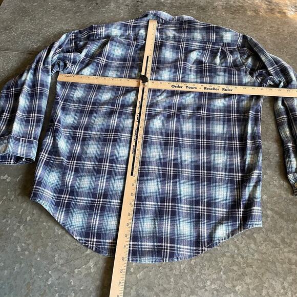 Vintage Handmade Plaid Flannel Button Up Shirt Mens Large XL Blue Western - Picture 6 of 8